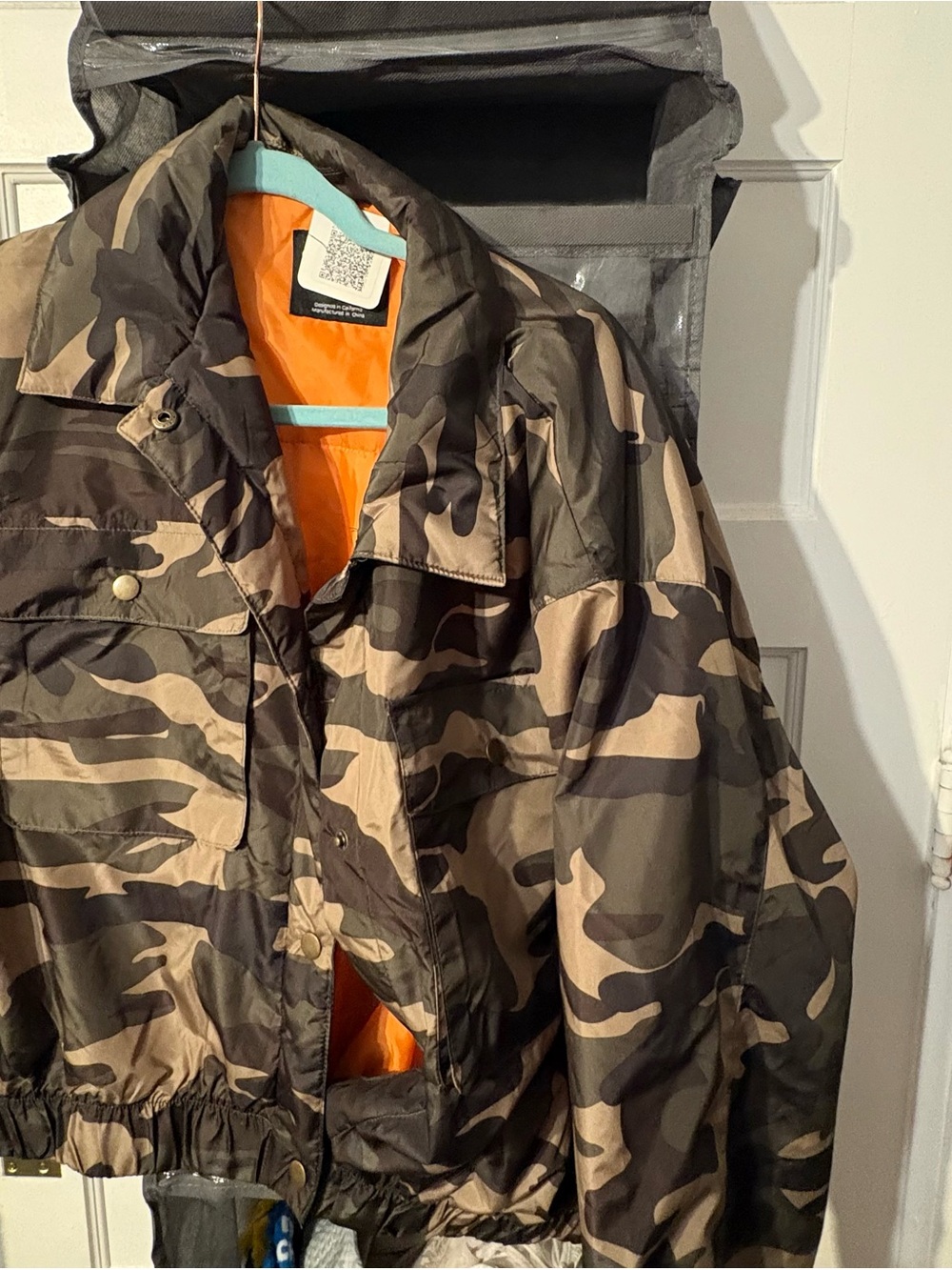 Men's Camouflage Bomber Jacket with Orange Lining